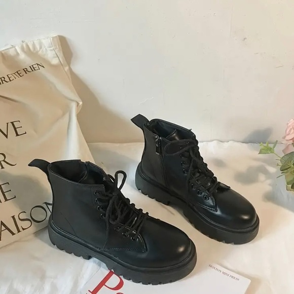 NWOT side-zipper, flat platform, ankle boots - Picture 2 of 5